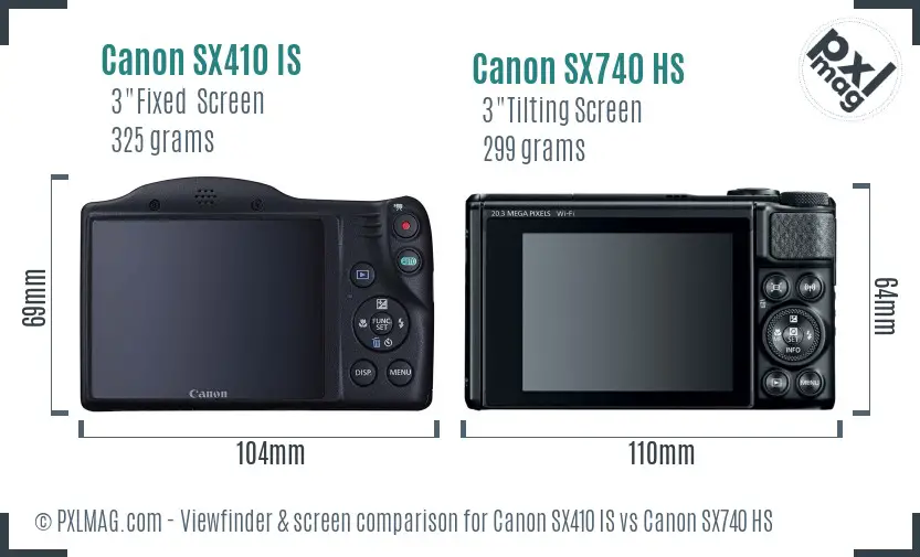 Canon SX410 IS vs Canon SX740 HS Screen and Viewfinder comparison