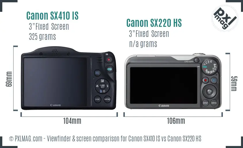 Canon SX410 IS vs Canon SX220 HS Screen and Viewfinder comparison