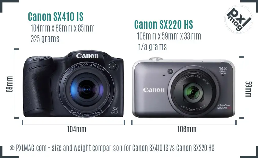 Canon SX410 IS vs Canon SX220 HS size comparison
