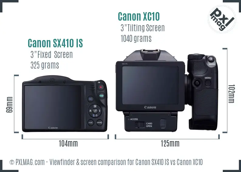 Canon SX410 IS vs Canon XC10 Screen and Viewfinder comparison