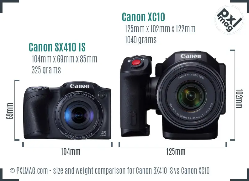 Canon SX410 IS vs Canon XC10 size comparison