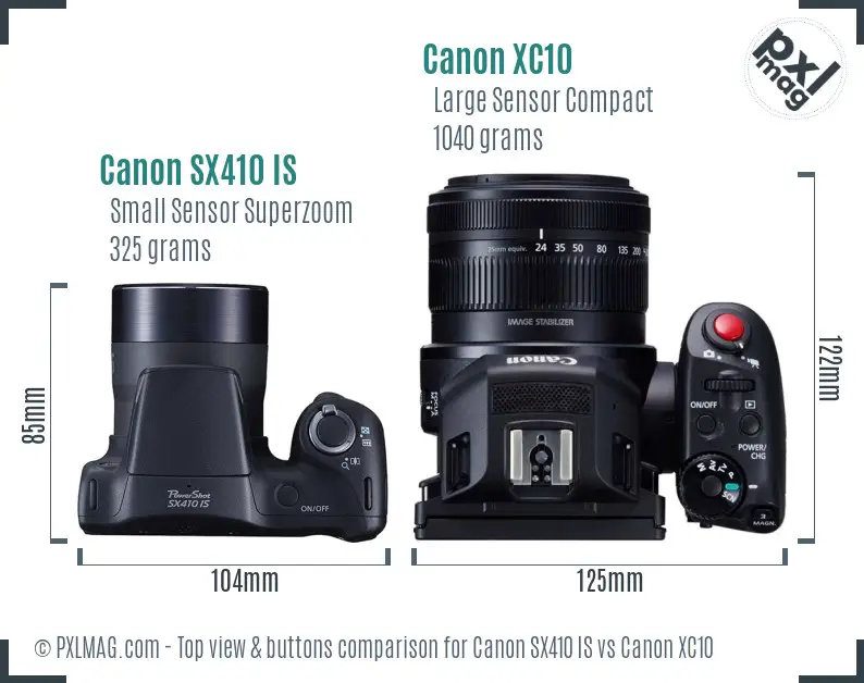 Canon SX410 IS vs Canon XC10 top view buttons comparison