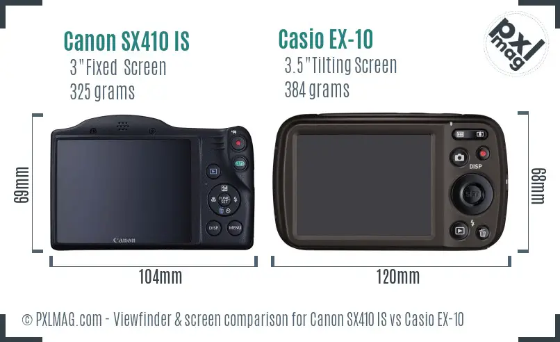 Canon SX410 IS vs Casio EX-10 Screen and Viewfinder comparison