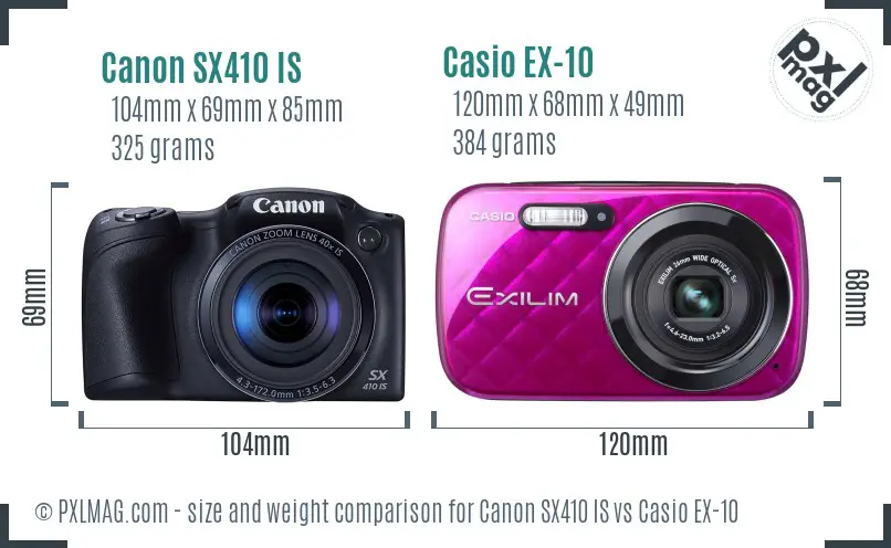 Canon SX410 IS vs Casio EX-10 size comparison