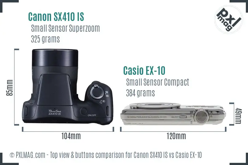Canon SX410 IS vs Casio EX-10 top view buttons comparison