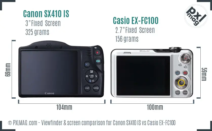 Canon SX410 IS vs Casio EX-FC100 Screen and Viewfinder comparison