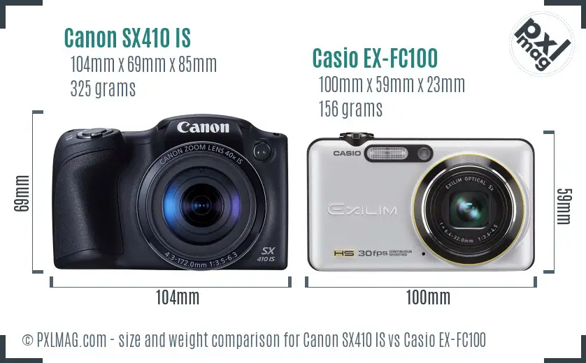 Canon SX410 IS vs Casio EX-FC100 size comparison