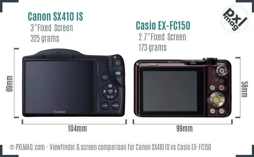 Canon SX410 IS vs Casio EX-FC150 Screen and Viewfinder comparison