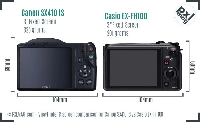 Canon SX410 IS vs Casio EX-FH100 Screen and Viewfinder comparison