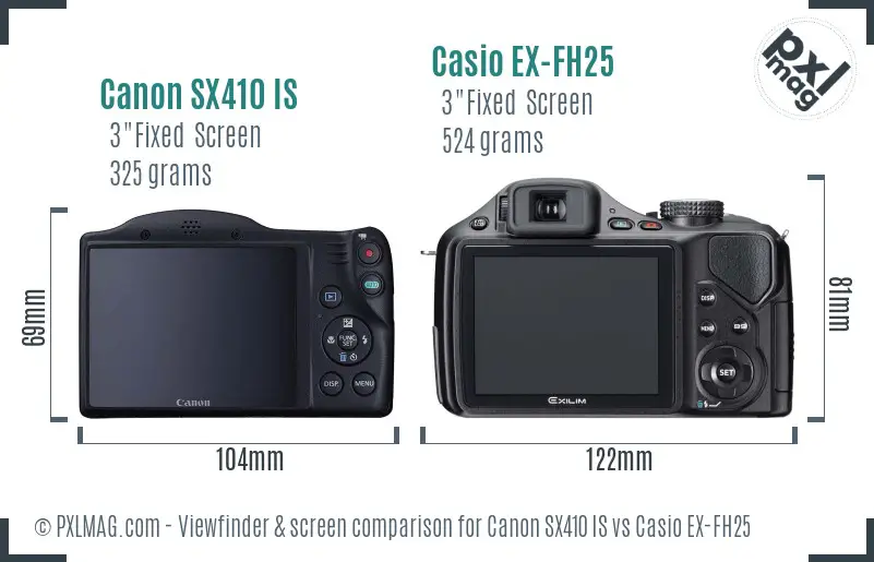 Canon SX410 IS vs Casio EX-FH25 Screen and Viewfinder comparison