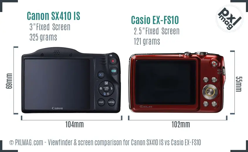 Canon SX410 IS vs Casio EX-FS10 Screen and Viewfinder comparison