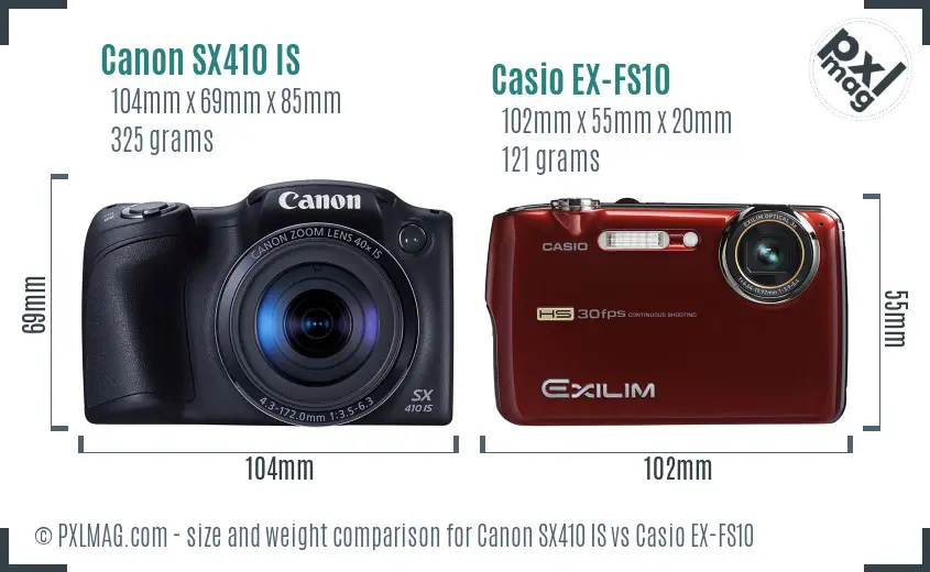 Canon SX410 IS vs Casio EX-FS10 size comparison