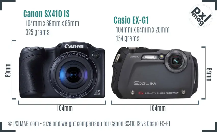 Canon SX410 IS vs Casio EX-G1 size comparison