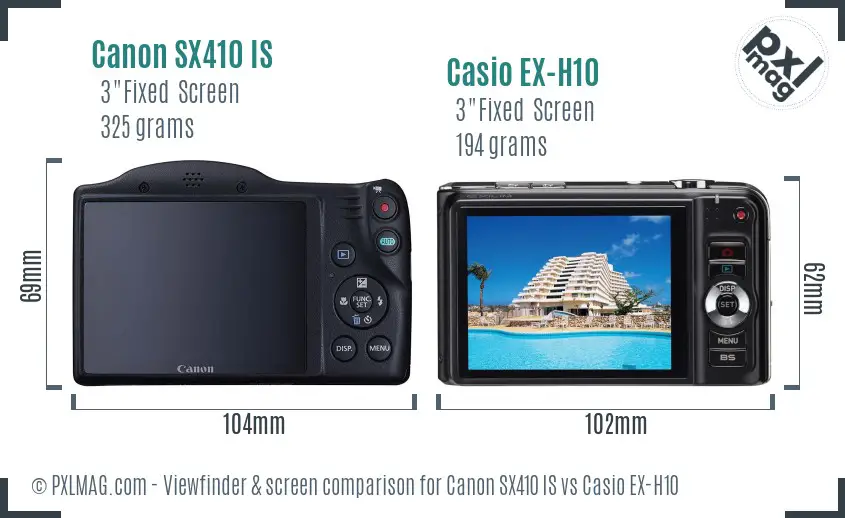 Canon SX410 IS vs Casio EX-H10 Screen and Viewfinder comparison