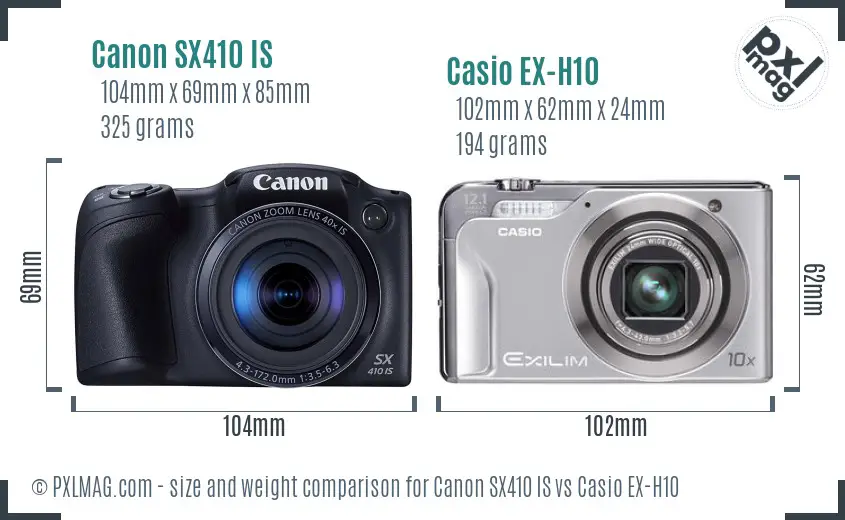 Canon SX410 IS vs Casio EX-H10 size comparison