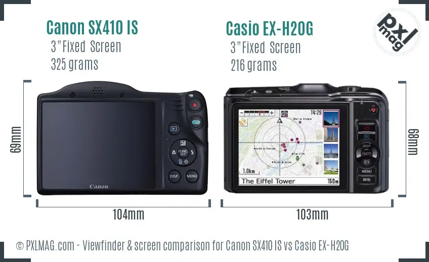 Canon SX410 IS vs Casio EX-H20G Screen and Viewfinder comparison