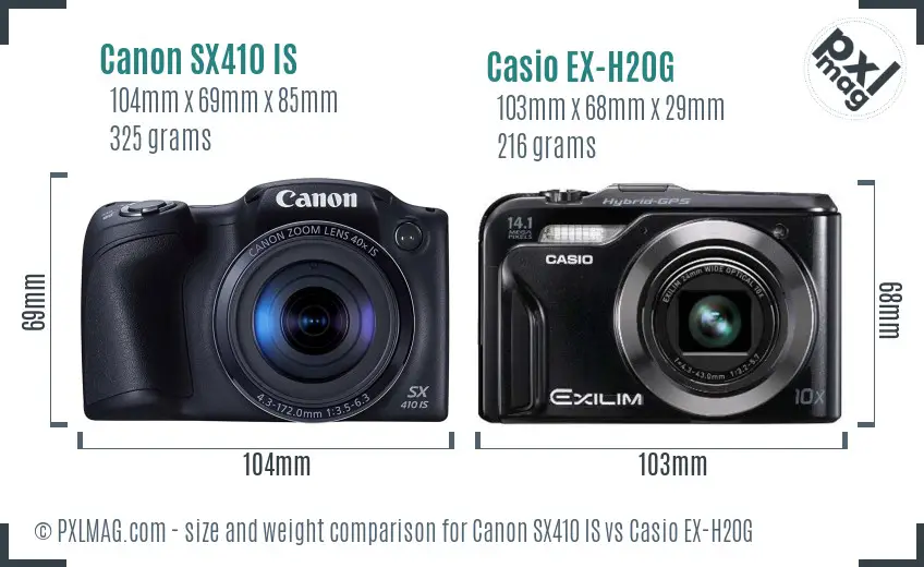Canon SX410 IS vs Casio EX-H20G size comparison