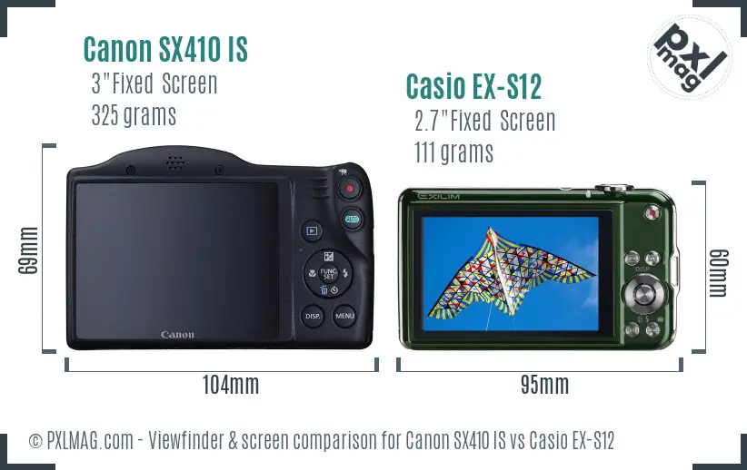 Canon SX410 IS vs Casio EX-S12 Screen and Viewfinder comparison