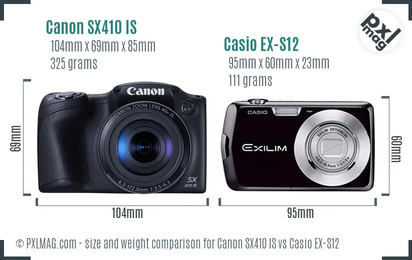 Canon SX410 IS vs Casio EX-S12 size comparison