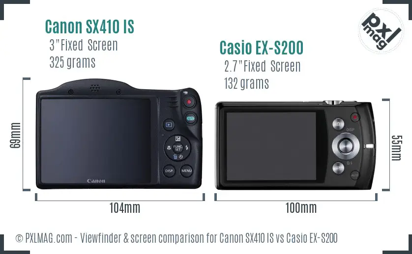 Canon SX410 IS vs Casio EX-S200 Screen and Viewfinder comparison