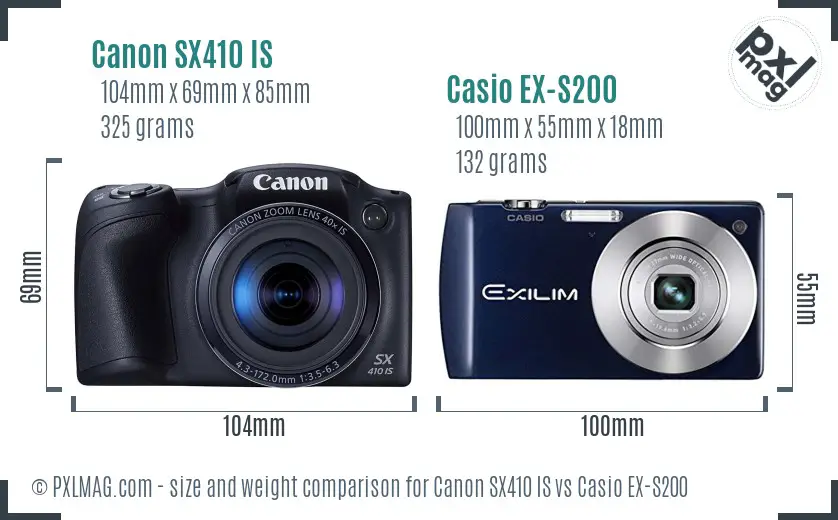 Canon SX410 IS vs Casio EX-S200 size comparison