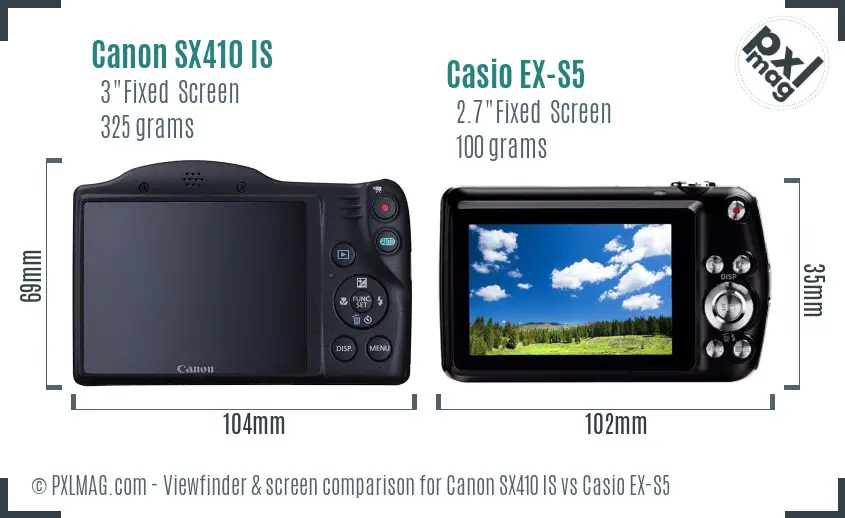 Canon SX410 IS vs Casio EX-S5 Screen and Viewfinder comparison