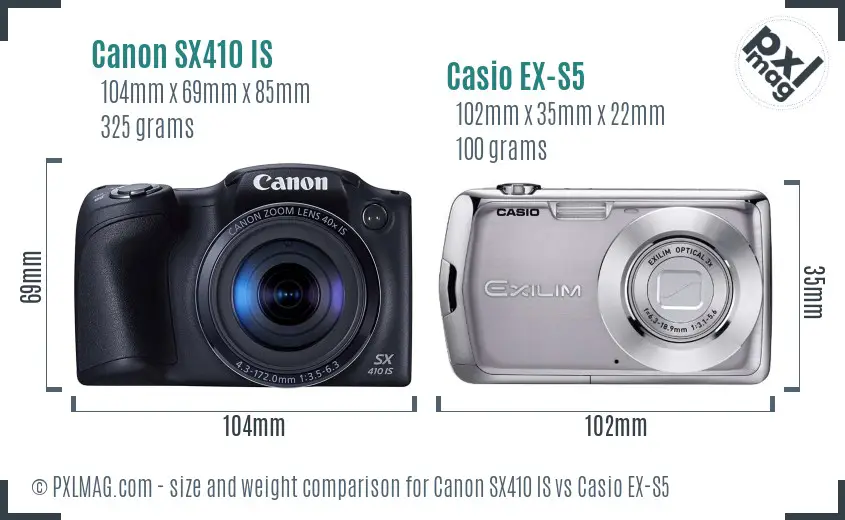 Canon SX410 IS vs Casio EX-S5 size comparison