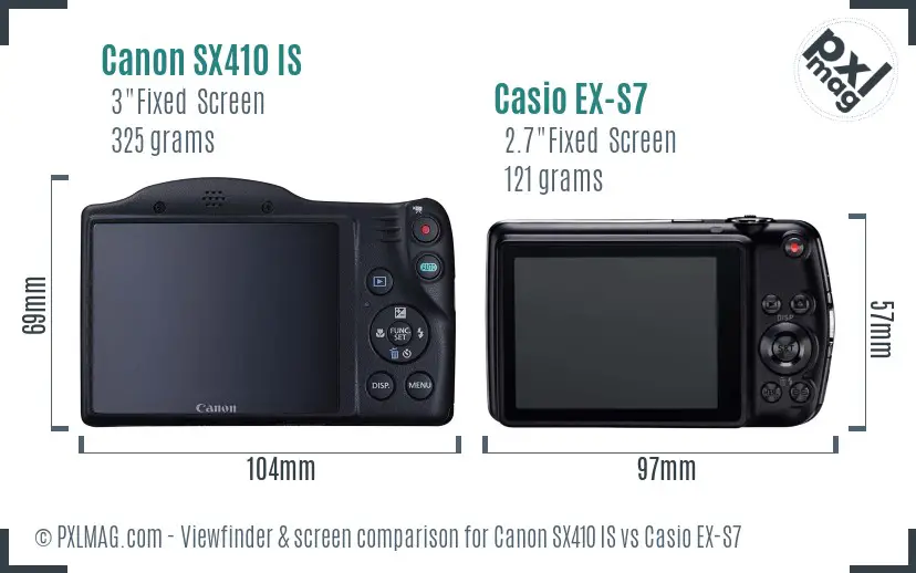 Canon SX410 IS vs Casio EX-S7 Screen and Viewfinder comparison