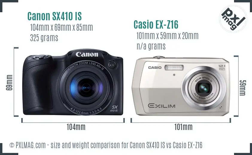 Canon SX410 IS vs Casio EX-Z16 size comparison