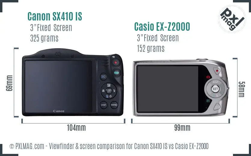 Canon SX410 IS vs Casio EX-Z2000 Screen and Viewfinder comparison