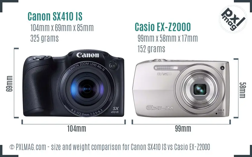 Canon SX410 IS vs Casio EX-Z2000 size comparison