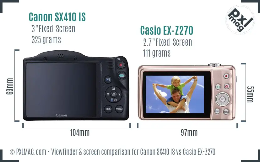 Canon SX410 IS vs Casio EX-Z270 Screen and Viewfinder comparison