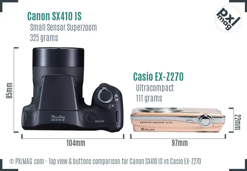 Canon SX410 IS vs Casio EX-Z270 top view buttons comparison