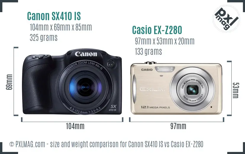 Canon SX410 IS vs Casio EX-Z280 size comparison