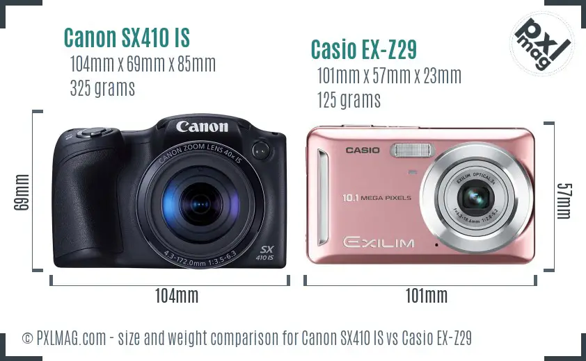 Canon SX410 IS vs Casio EX-Z29 size comparison
