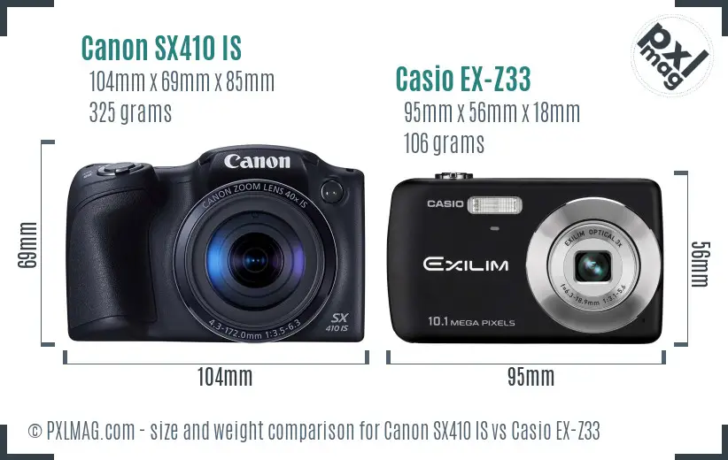 Canon SX410 IS vs Casio EX-Z33 size comparison