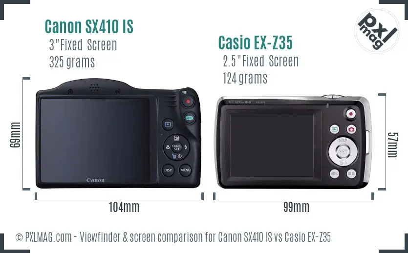 Canon SX410 IS vs Casio EX-Z35 Screen and Viewfinder comparison