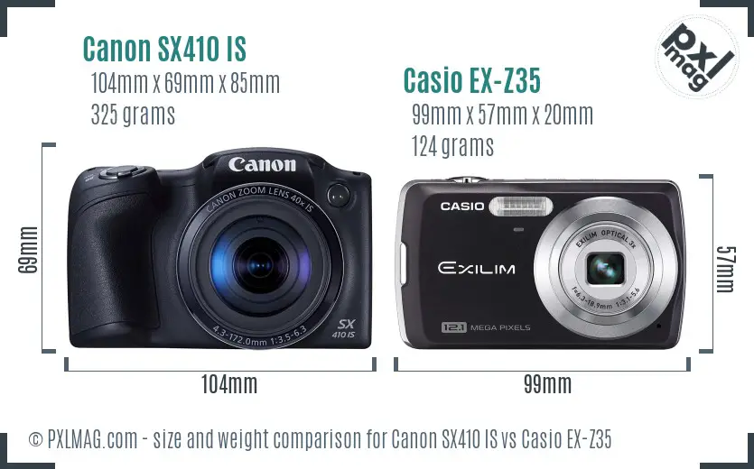 Canon SX410 IS vs Casio EX-Z35 size comparison