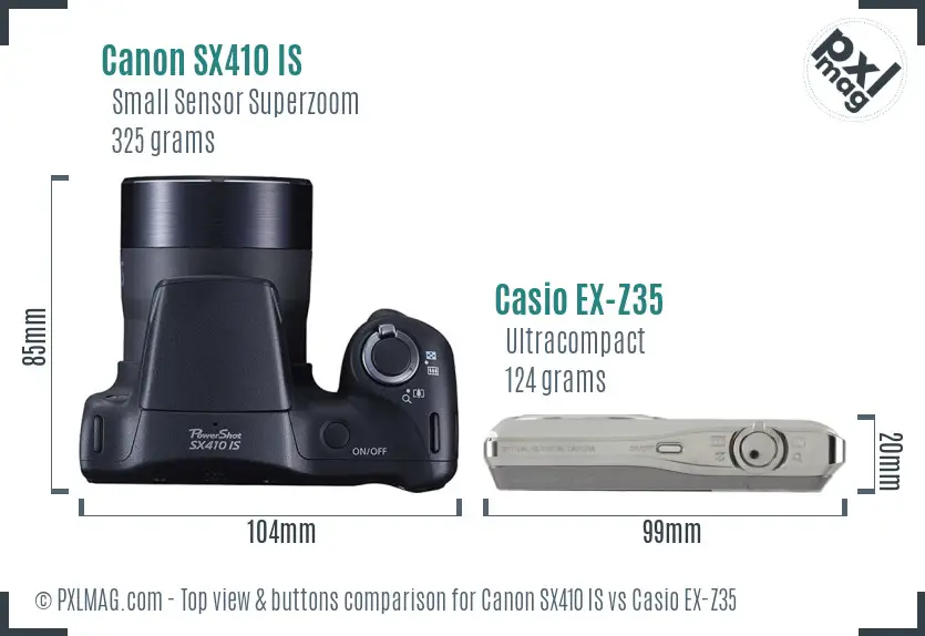 Canon SX410 IS vs Casio EX-Z35 top view buttons comparison