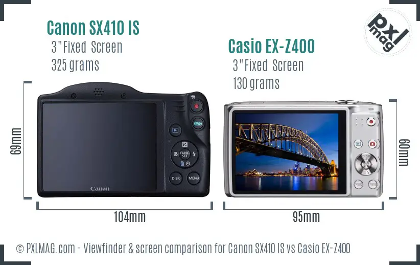 Canon SX410 IS vs Casio EX-Z400 Screen and Viewfinder comparison