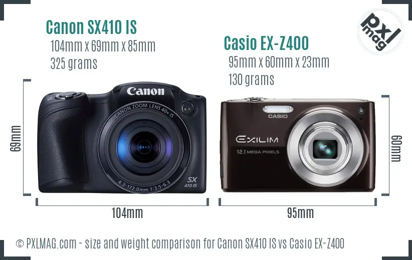 Canon SX410 IS vs Casio EX-Z400 size comparison