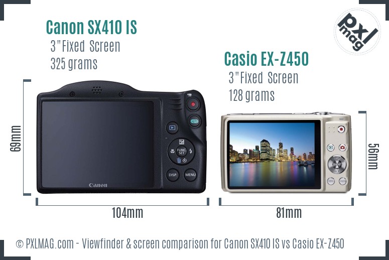 Canon SX410 IS vs Casio EX-Z450 Screen and Viewfinder comparison