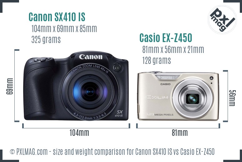 Canon SX410 IS vs Casio EX-Z450 size comparison