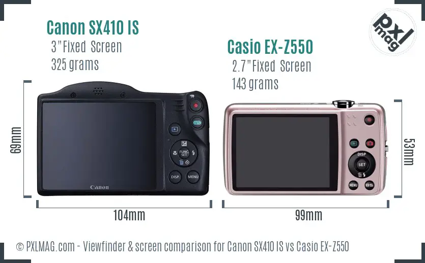 Canon SX410 IS vs Casio EX-Z550 Screen and Viewfinder comparison