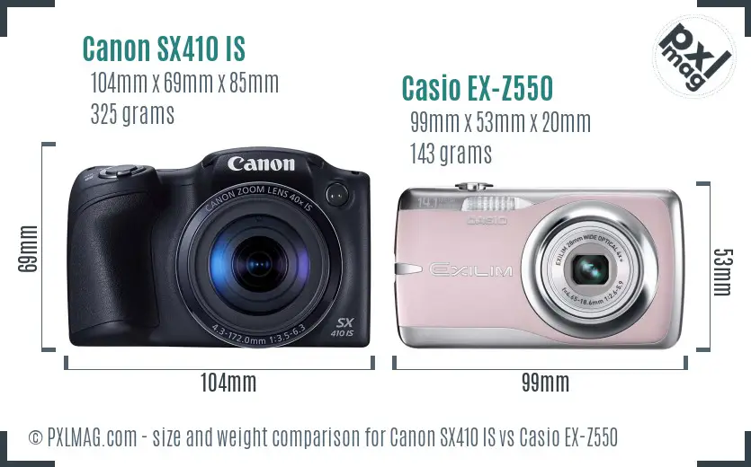 Canon SX410 IS vs Casio EX-Z550 size comparison
