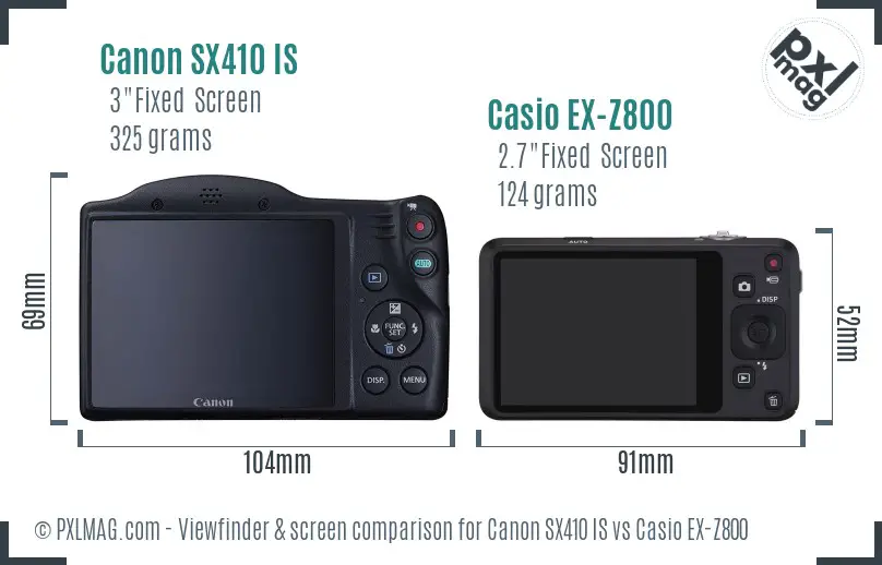 Canon SX410 IS vs Casio EX-Z800 Screen and Viewfinder comparison