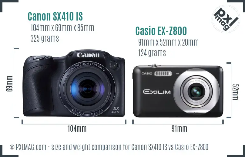 Canon SX410 IS vs Casio EX-Z800 size comparison