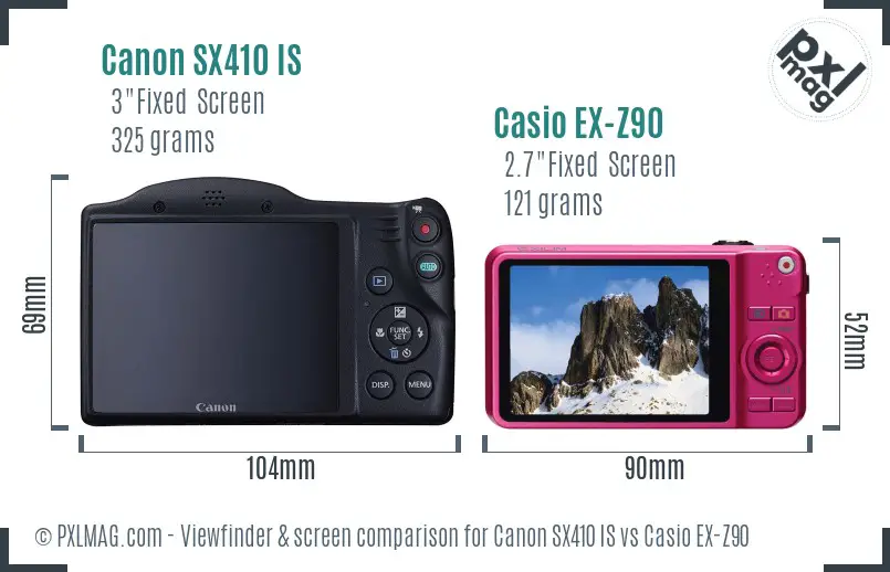 Canon SX410 IS vs Casio EX-Z90 Screen and Viewfinder comparison