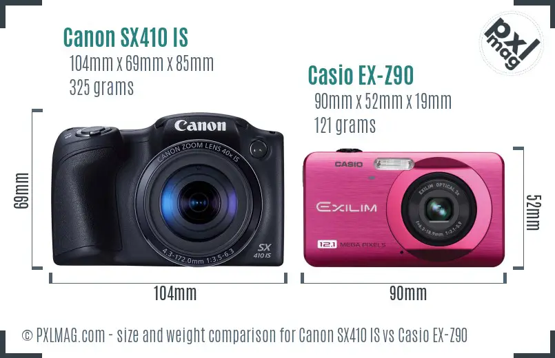 Canon SX410 IS vs Casio EX-Z90 size comparison