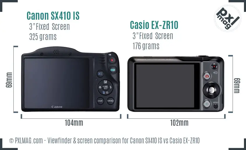 Canon SX410 IS vs Casio EX-ZR10 Screen and Viewfinder comparison